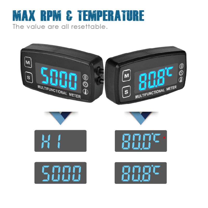 Runleader RL-HM035LT DC12V LED Engine Temp Gauge, Maintenance Hours Tachometer for Gasoline Engine Powered Equipments. - Image 4